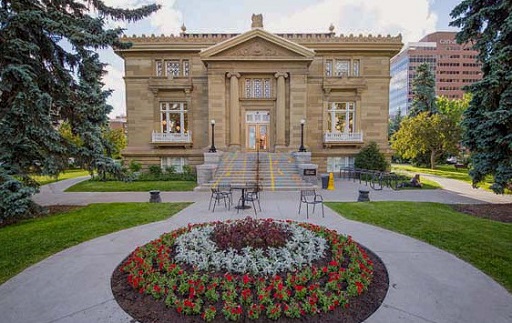 Central Memorial Library front view in summer in Calgary