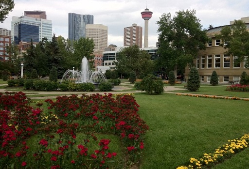 Memorial Park downtown Calgary with view of Calgary Tower