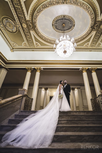 Bride and Groom standing in Fairmont Palliser