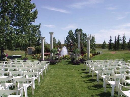 Outdoor wedding in gardens at Spruce Meadows