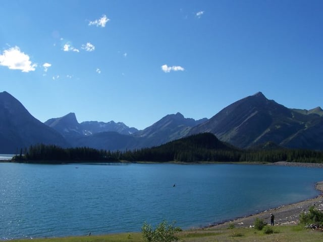 Upper Kananaskis Lakes with Rocky Mountains in background